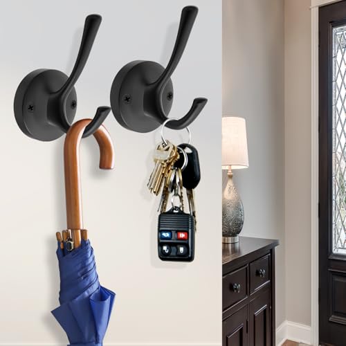TOFIIGREM Black Wall Hooks Towel Hooks, 3 Pack Coat Hooks Robe Hook Heavy Duty Metal Double Bath Hook Wall Mounted, Hand Towel Hooks for Entryway Bathroom Kitchen Closet Garage - Image 4