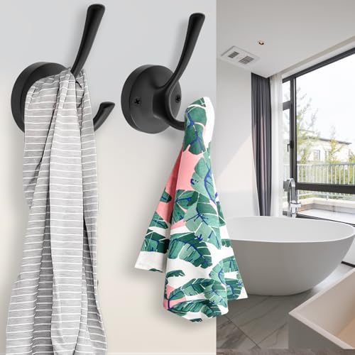 TOFIIGREM Black Wall Hooks Towel Hooks, 3 Pack Coat Hooks Robe Hook Heavy Duty Metal Double Bath Hook Wall Mounted, Hand Towel Hooks for Entryway Bathroom Kitchen Closet Garage - Image 5