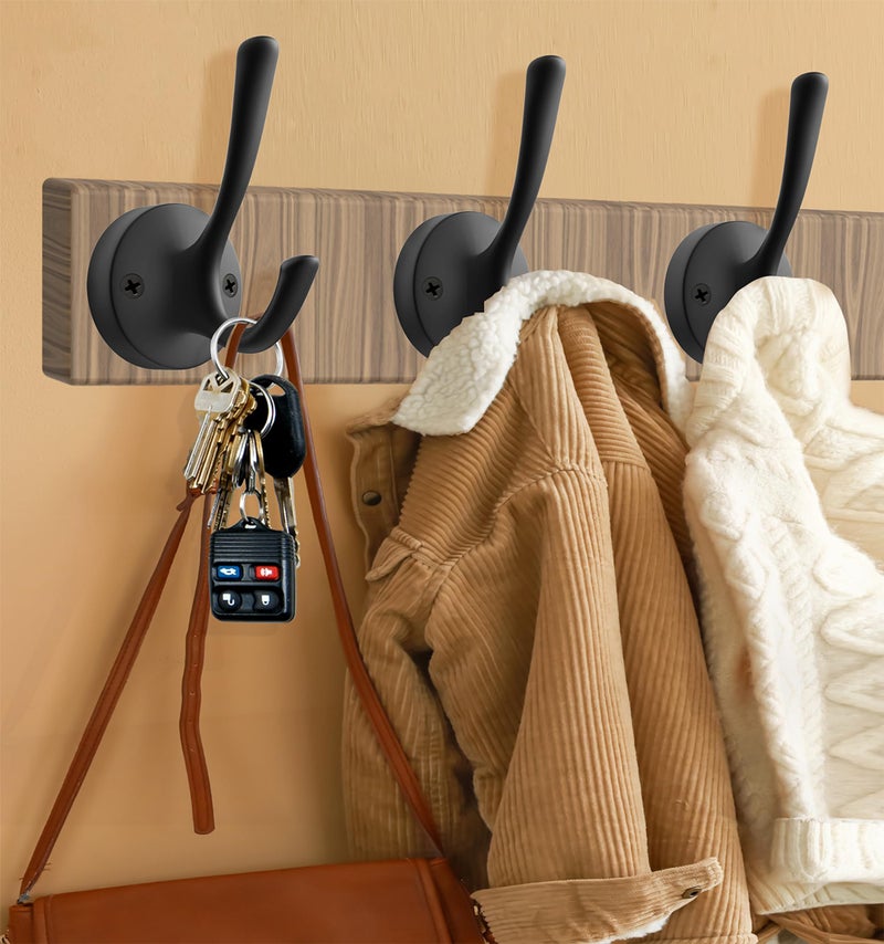 TOFIIGREM Black Wall Hooks Towel Hooks, 3 Pack Coat Hooks Robe Hook Heavy Duty Metal Double Bath Hook Wall Mounted, Hand Towel Hooks for Entryway Bathroom Kitchen Closet Garage - Image 3