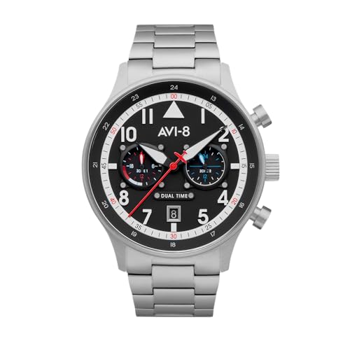 AVI-8 Hawker Hurricane Carey Men's Dual Time Pilot Watch – Japanese Quartz Movement, 43.5mm Stainless Steel Case, Stainless Steel Bracelet, AV-4088-11 - Rangoon - Image 1