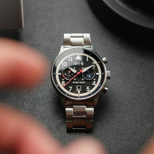 AVI-8 Hawker Hurricane Carey Men's Dual Time Pilot Watch – Japanese Quartz Movement, 43.5mm Stainless Steel Case, Stainless Steel Bracelet, AV-4088-11 - Rangoon - Image 2