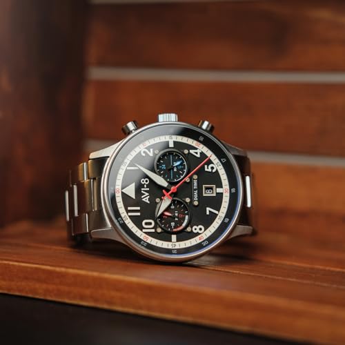 AVI-8 Hawker Hurricane Carey Men's Dual Time Pilot Watch – Japanese Quartz Movement, 43.5mm Stainless Steel Case, Stainless Steel Bracelet, AV-4088-11 - Rangoon - Image 5
