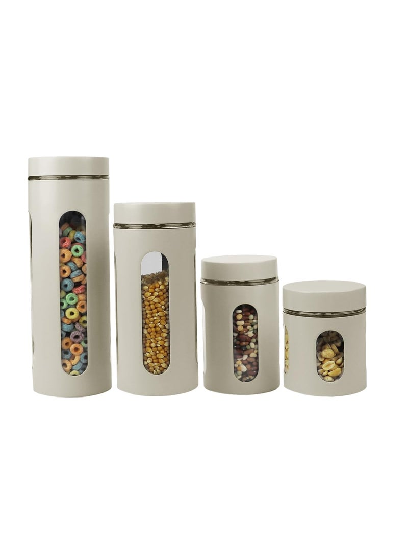 Home Basics Home Basics Retro Kitchen Canisters For Countertop 4 Piece Set Grey Glass with Metal Finish SeeThrough Windows Great For Flour Coffee Sugar Dry Ingredients Snacks 