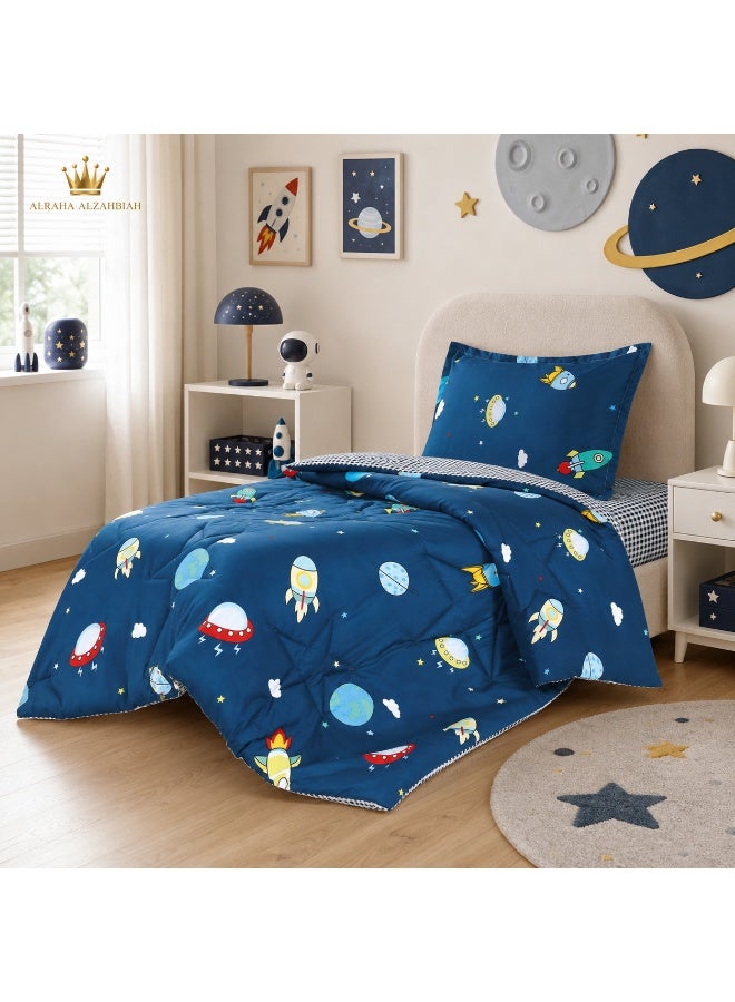 3-Piece Kids Microfiber Bedding Set – 160×220 cm Comforter with 3 kg Polyester Filling, Fitted Sheet and Pillowcase – Multiple Colors