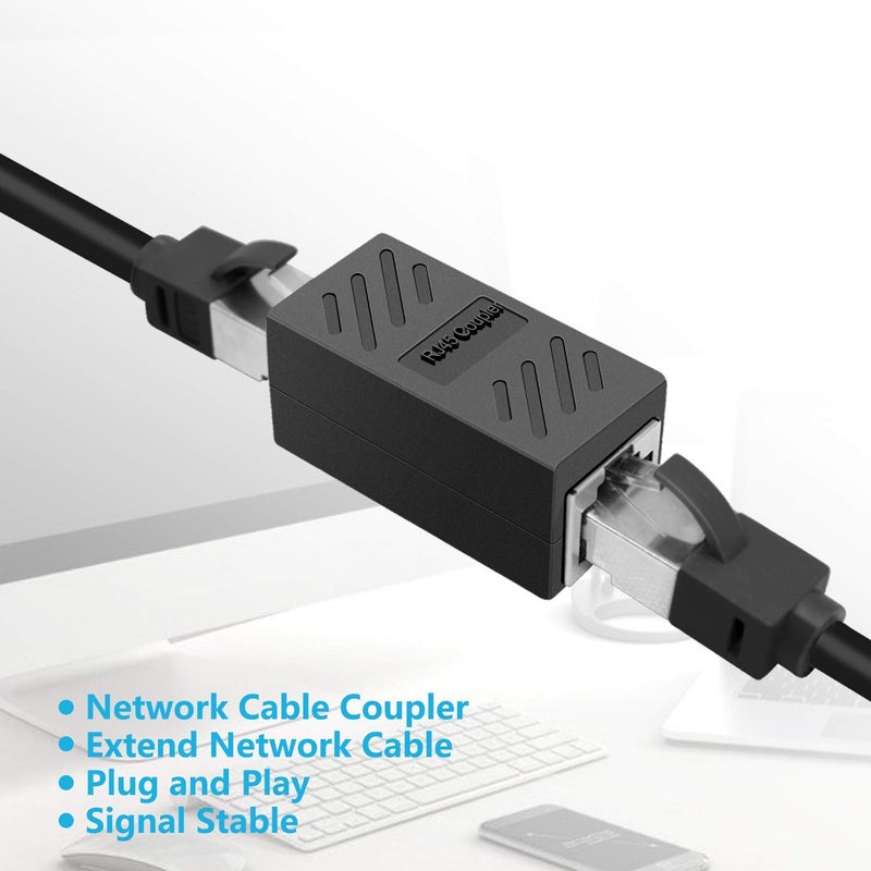 FENTICO RJ45 Coupler Female to Female Ethernet Coupler Jointer in-Line Coupler for Cat7 Cat6 Cat5 Cat5e Ethernet Cable Extender Adapter (Black) - 2 Pcs - Image 3