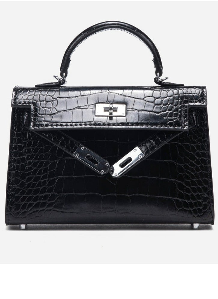 Loquat Ladies' Stylish Crocodile Pattern Mini Handbag Single Shoulder Crossbody Bags Black 