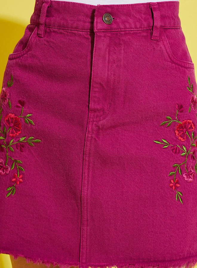 SASSAFRAS Embroidery Raw Hem Denim Mini Skirt - Image 3