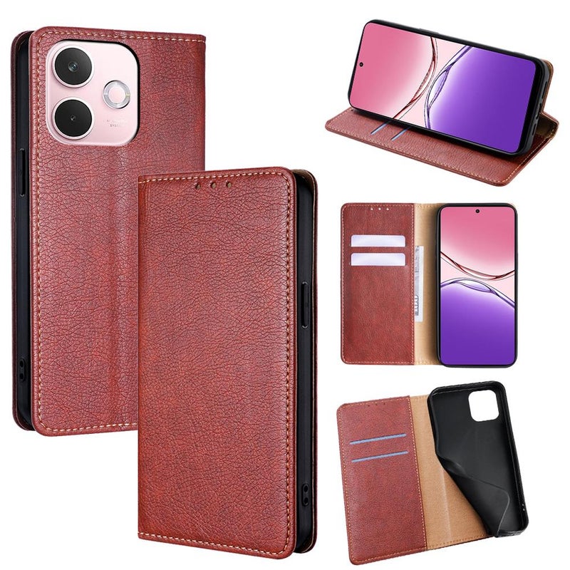 BURAQ Case Cover For OPPO A5 Pro 5G Global Gloss Oil Solid Color Magnetic Leather Phone Case(Brown) - Image 1