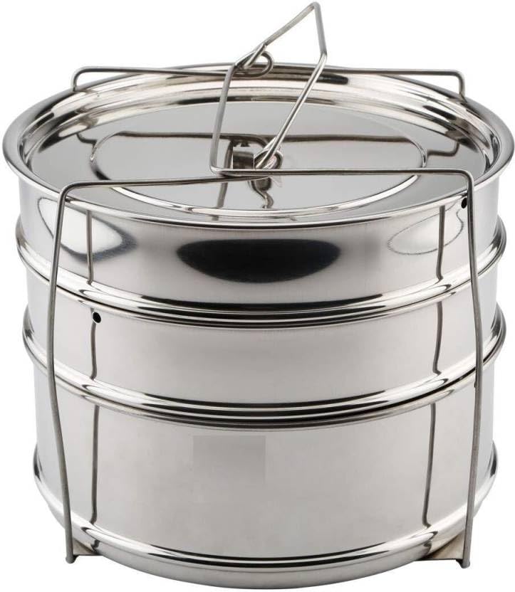filfora Pressure Cooker Set 5 Litres Outer Lid 3 Containers with Steel Steamer Lifter