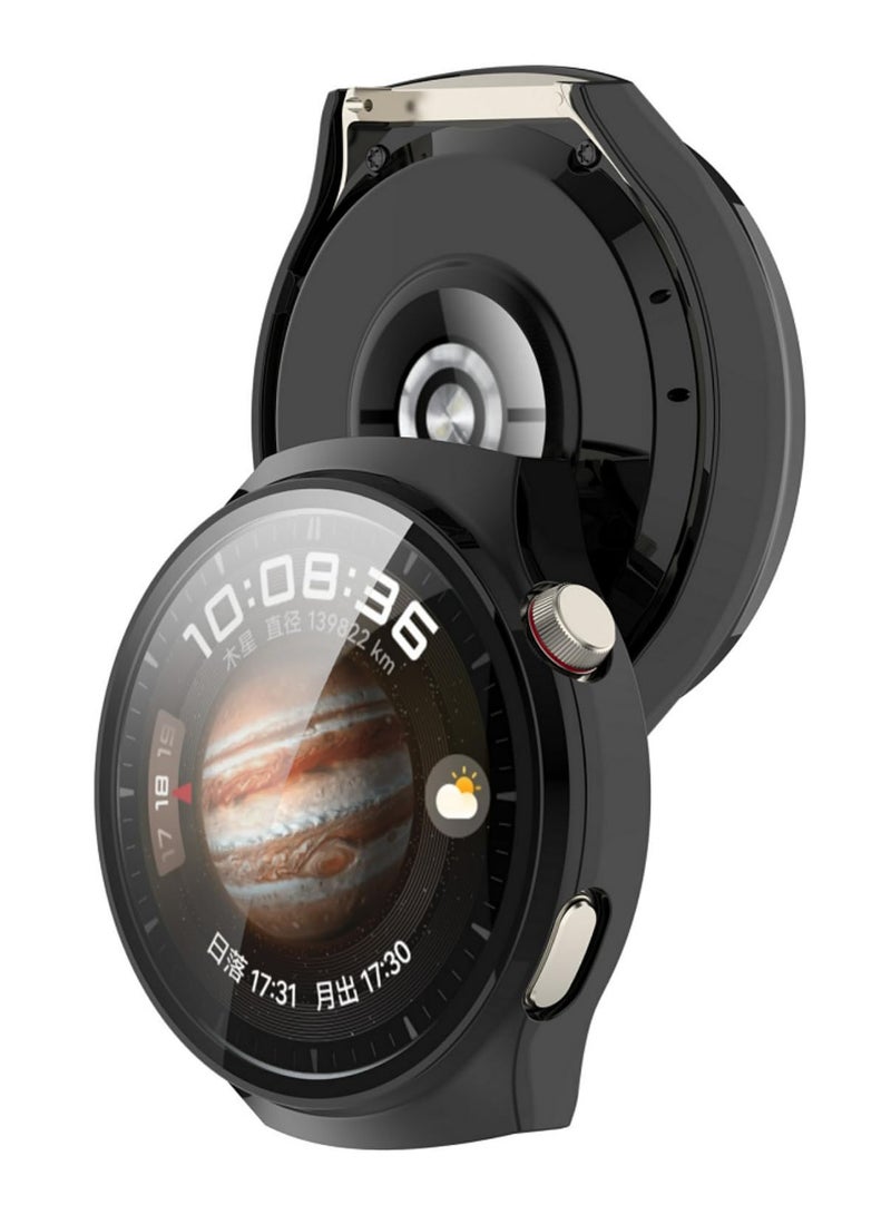 1 قطعة حماية شاشة هاتف هواوي ووتش 4 برو، غطاء زجاج مقوى مع إطار حماية من البولي كربونات كامل التغطية وواقي شاشة شفاف عالي الوضوح لساعة هواوي الذكية ووتش 4 برو - أسود - Image 2