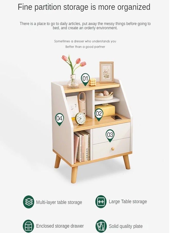 فاشون هوم منضدة بتصميم حديث 2 أدراج طاولة بجانب السرير خزانة صغيرة بسيطة طاولة صغيرة خزانة بسيطة رف تخزين طاولة جانبية 50 × 30 × 61 سم - Image 3