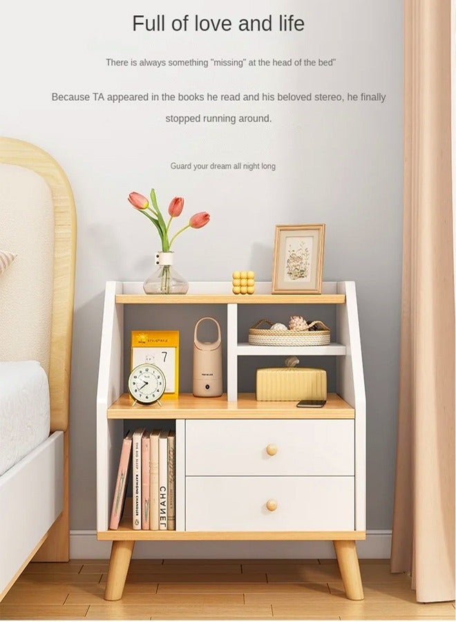 فاشون هوم منضدة بتصميم حديث 2 أدراج طاولة بجانب السرير خزانة صغيرة بسيطة طاولة صغيرة خزانة بسيطة رف تخزين طاولة جانبية 50 × 30 × 61 سم - Image 2