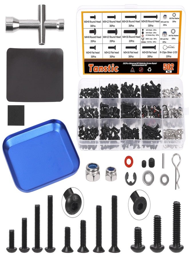 Tanstic 502Pcs Universal RC Screw Kit, RC Repair Tool Kit with Magnetic Screw Tray Hardware Fasteners Compatible with Traxxas Axial Redcat HPI Arrma Losi 1/8 1/10 1/12 1/16 Scale RC Cars Crawler - Image 1