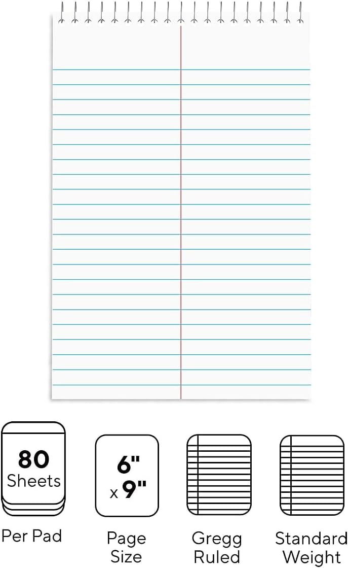 Staples TRU RED Steno Notepads, 6 x 9 Inch, Gregg Ruled, Top Wire-Bound Notebooks, Cardstock Cover, 80-Sheets, 12-Pack, White Paper - Image 3