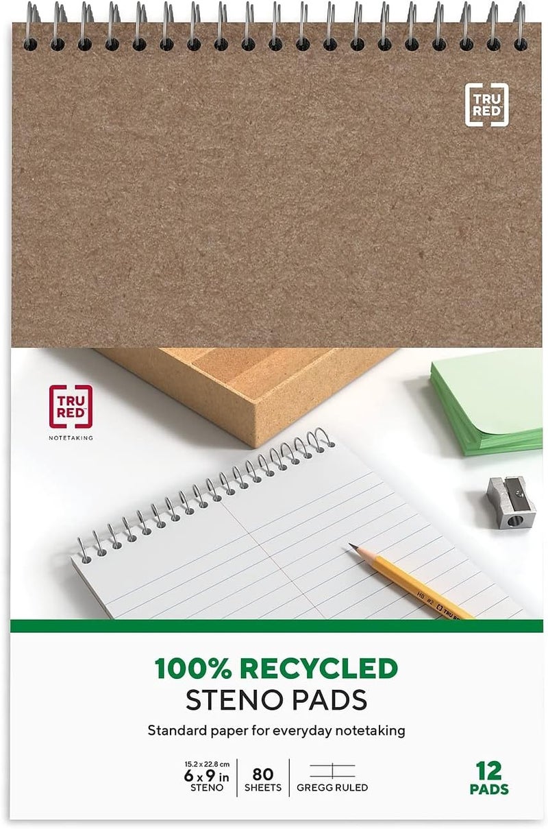 Staples TRU RED Steno Notepads, 6 x 9 Inch, Gregg Ruled, Top Wire-Bound Notebooks, Cardstock Cover, 80-Sheets, 12-Pack, White Paper - Image 4