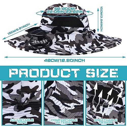 Berlune Men Sun Hat with 2 Solar Fan Fishing Wide Brim Sun Hat for Beach Outdoor Summer Camping, USB & Solar Powered(Black and White,Camouflage) - Image 2
