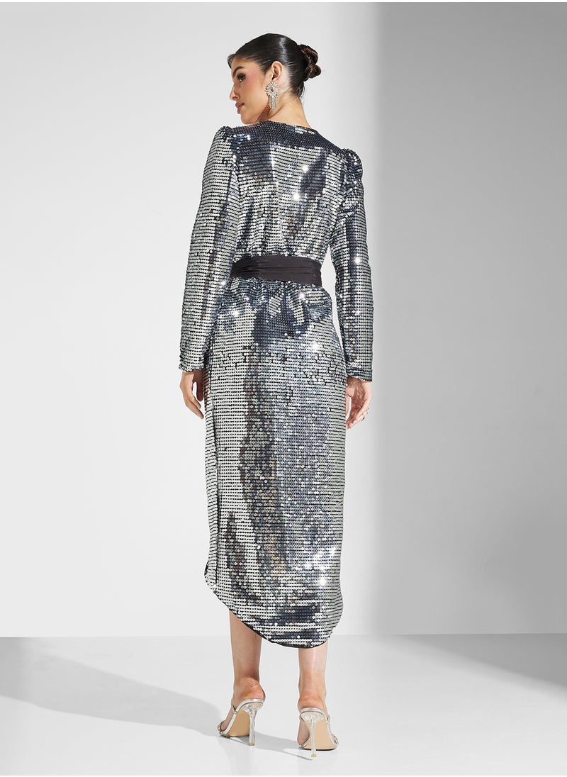 Virgos Lounge - Asymmetric Tie Detailed Dress - Image 1