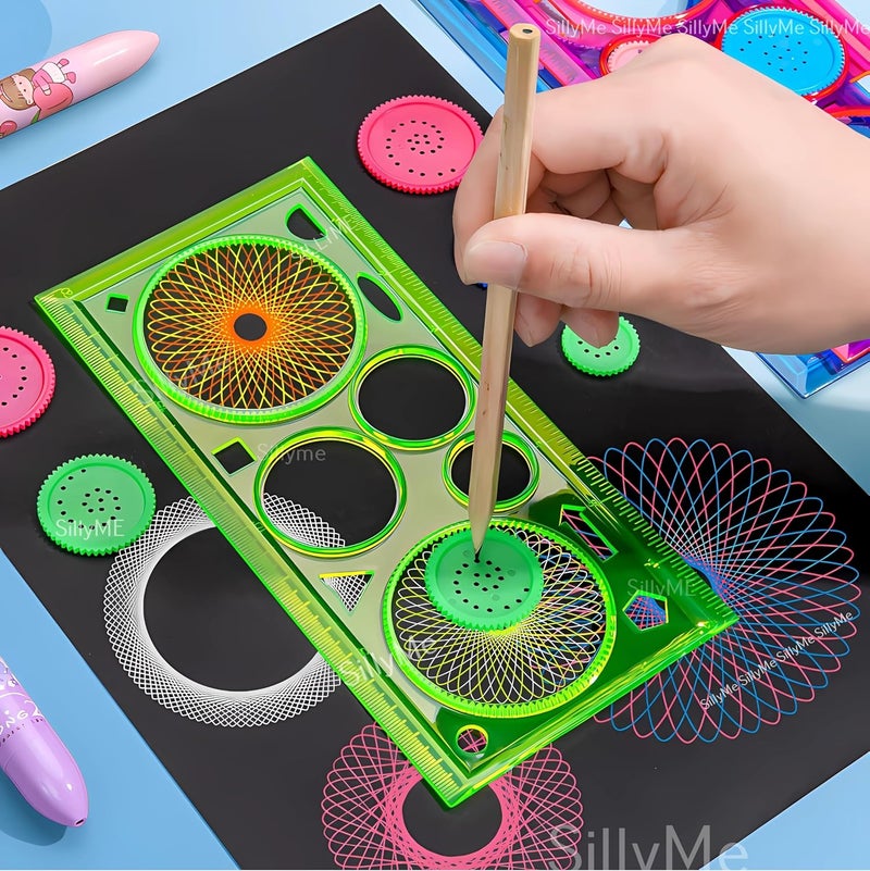 Sillyme مجموعة مسطرة تصميم سبينوجراف 10 قطع للأطفال - هدايا عودة لحفلات عيد الميلاد للأطفال - هدية عودة للأطفال من عمر 6-10 10-12 - هدية عودة عيد الميلاد للأطفال من عمر 6-12 - Image 2