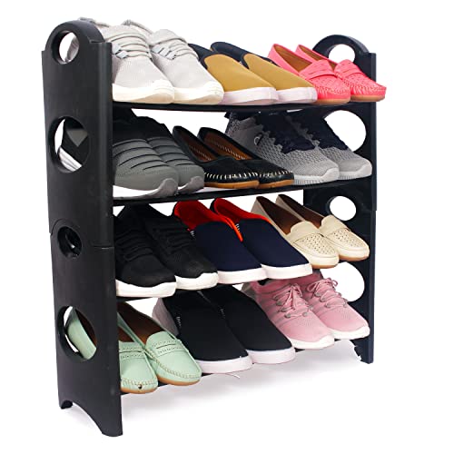 Ebee Plastic Pipe Foldable Shoe Rack with 4 Shelves (Black) - Image 3