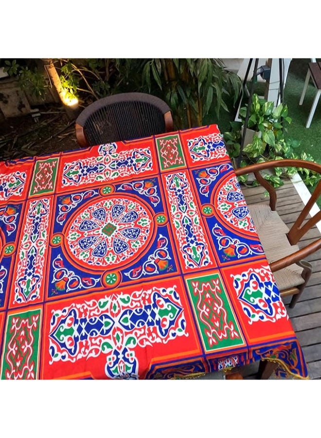 مفرش طاولة رمضان مربع بشرّابات – 140 × 140 سم - Image 1