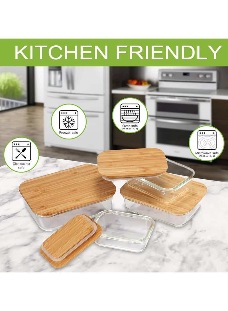 4-Piece Borosilicate Glass Food Storage Container Set with Wooden Lids & Silicone Seals – Leakproof & Stylish Kitchen Organization