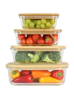 BLACKSTONE 4-Piece Borosilicate Glass Food Storage Container Set with Wooden Lids & Silicone Seals – Leakproof & Stylish Kitchen Organization  - Image 1