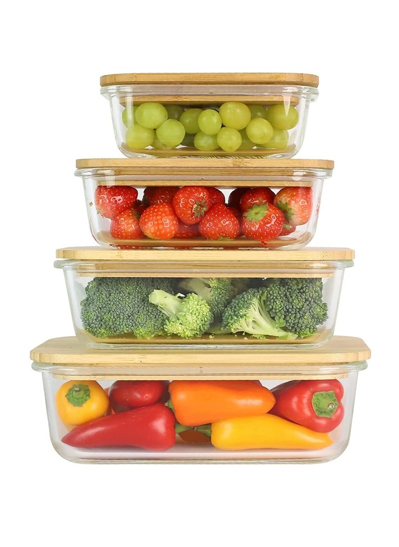 BLACKSTONE 4-Piece Borosilicate Glass Food Storage Container Set with Wooden Lids & Silicone Seals – Leakproof & Stylish Kitchen Organization  - Image 1