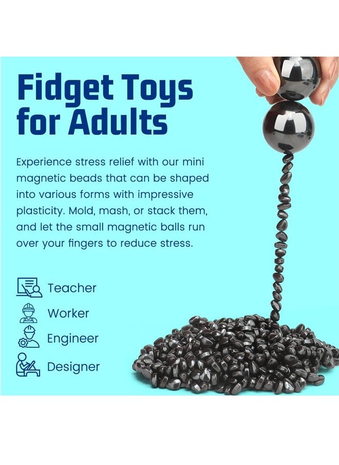 Generic 500pcs Ferrite Putty with 1 Big Magnetic Toy Ball, Smooth Ferrite Rock Ball Fidget Toy Science Kit, Office Desk Toy Decoration Gift for Adults with Case  - Image 2