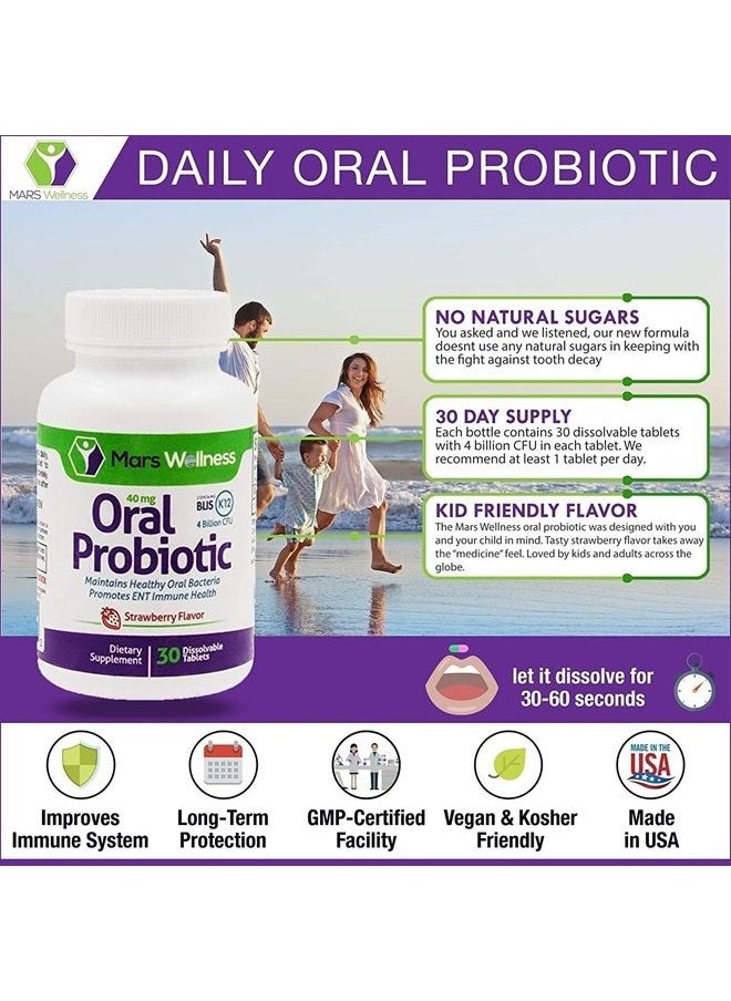 MARS WELLNESS - Oral Probiotic Supplement with BLIS K12 4 Billion CFU - Now Dairy Free - Doctor Formulated 30 Day Supply Bottle for Bad Breath, Strep, Cavities, Gum and Oral and Dental Health - Sugar Free - USA Made - Image 1