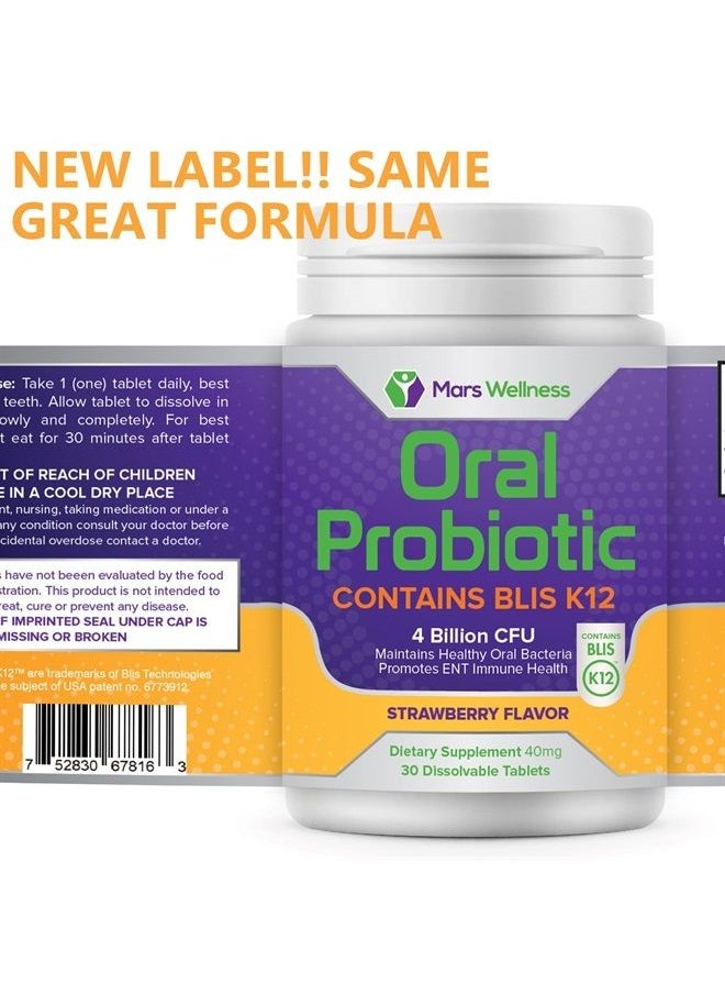 MARS WELLNESS - Oral Probiotic Supplement with BLIS K12 4 Billion CFU - Now Dairy Free - Doctor Formulated 30 Day Supply Bottle for Bad Breath, Strep, Cavities, Gum and Oral and Dental Health - Sugar Free - USA Made - Image 1