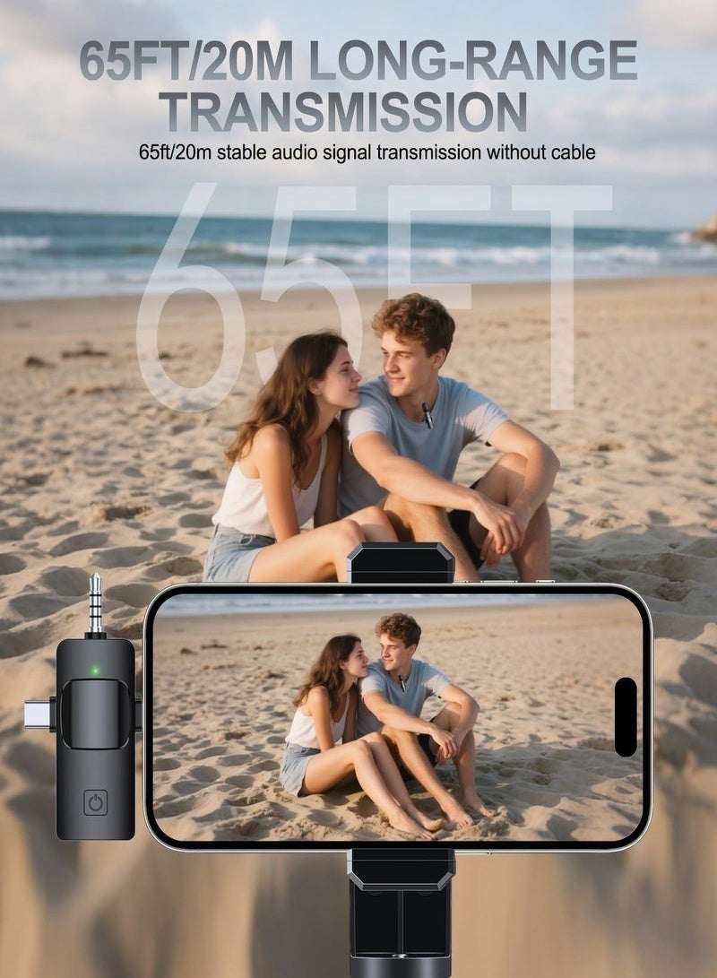 ميكروفون لافالير لاسلكي احترافي 3 في 1 لأجهزة iPhone وAndroid والكاميرات، ميكروفونات لاسلكية، ميكروفون صغير، جودة صوت فائقة الوضوح للتسجيل والبث المباشر، مشابك للميكروفون - Image 5