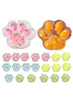 Pack of 22 Cat Paw Squishy, Taba Squishy Paw, Cat Paws Squishy, Cute Cat Paw Made of Silicone, Squishy Cat Paw Squeeze Toys for Stress Relief (2 Transparent Random Colours + 20 Mini Cat Claws)