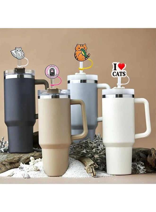 Silicone Cat Straw Topper Covers Set of 6, BPA-Free Reusable Caps Fit 10mm Straws Compatible With Stanley Hydro Flask Travel Tumblers - Image 3