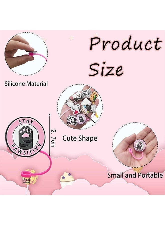 Silicone Cat Straw Topper Covers Set of 6, BPA-Free Reusable Caps Fit 10mm Straws Compatible With Stanley Hydro Flask Travel Tumblers - Image 2