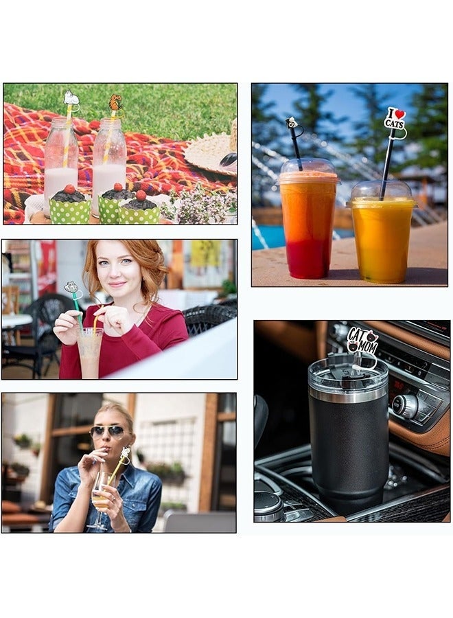 Silicone Cat Straw Topper Covers Set of 6, BPA-Free Reusable Caps Fit 10mm Straws Compatible With Stanley Hydro Flask Travel Tumblers - Image 5