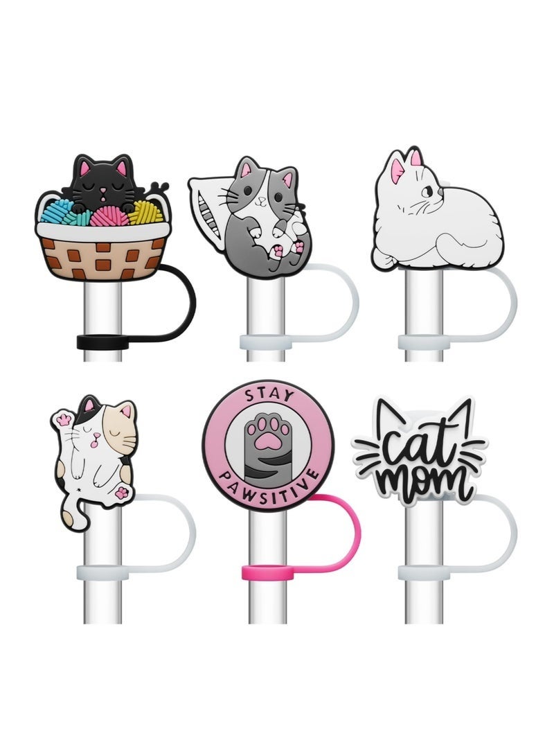 Silicone Cat Straw Topper Covers Set of 6, BPA-Free Reusable Caps Fit 10mm Straws Compatible With Stanley Hydro Flask Travel Tumblers - Image 1