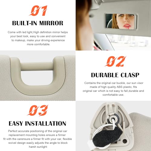 ILONPA Beige Driver Left Side Sun Visor Replacement Compatible with Nissan Pathfinder 2013-2018, Infiniti QX60 2014-2017, Infiniti JX35 2013 Replace 96401-9PB0A - Image 4