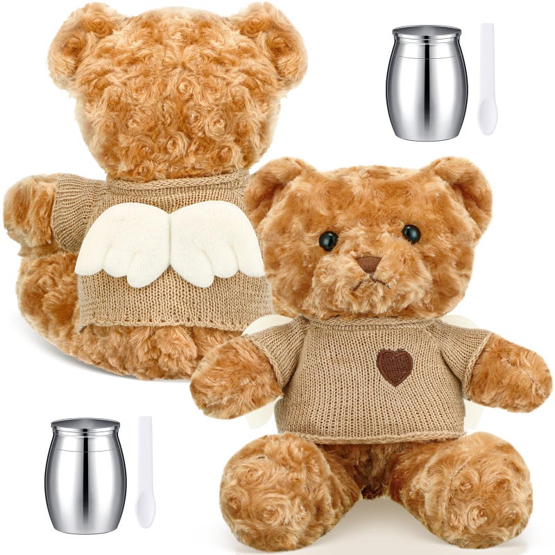 Shappy 2 Sets Christmas Funeral Memorial Gifts Cremation Angel Bear For Ashes Bear Animal With Mini Urn Small Keepsake Urn For Pet Ashes With Wing Spoon For Loss Of Loved One(Brown) - Image 1