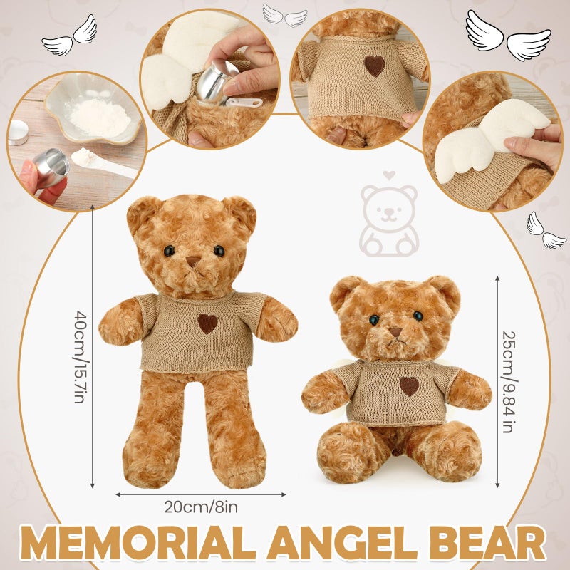 Shappy 2 Sets Christmas Funeral Memorial Gifts Cremation Angel Bear For Ashes Bear Animal With Mini Urn Small Keepsake Urn For Pet Ashes With Wing Spoon For Loss Of Loved One(Brown) - Image 2