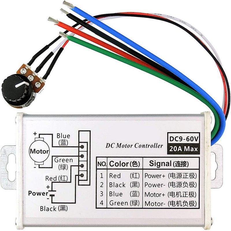 Puly PWM DC Motor Speed Controller, Brush Motor Driver Controls Module DC 9V-60V 12V 24V 36V 48V 60V Motor Pulse Width Modulator Regulator 20A 1200W PWM Monitor Dimmer Governor - Image 1