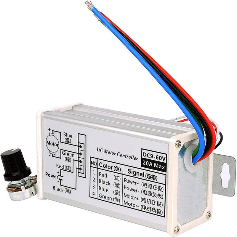 Puly PWM DC Motor Speed Controller, Brush Motor Driver Controls Module DC 9V-60V 12V 24V 36V 48V 60V Motor Pulse Width Modulator Regulator 20A 1200W PWM Monitor Dimmer Governor - Image 3