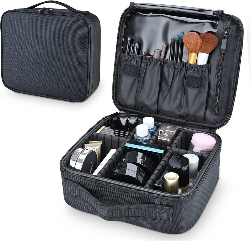 SHAMAX® Professional Cosmetic Make Up Kit Storage Organizer, Makeup Box Vanity Bag with Adjustable Compartment Travel Toiletry Bag, Makeup Case Organizer Bag (Black) - Image 2