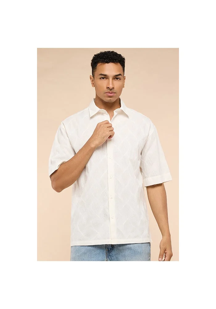 أر أند بي Textured Shirt with Classic Collar and Short Sleeves