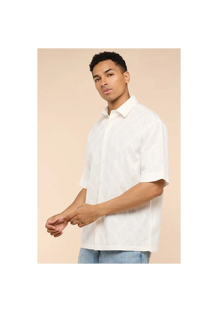 أر أند بي Textured Shirt with Classic Collar and Short Sleeves