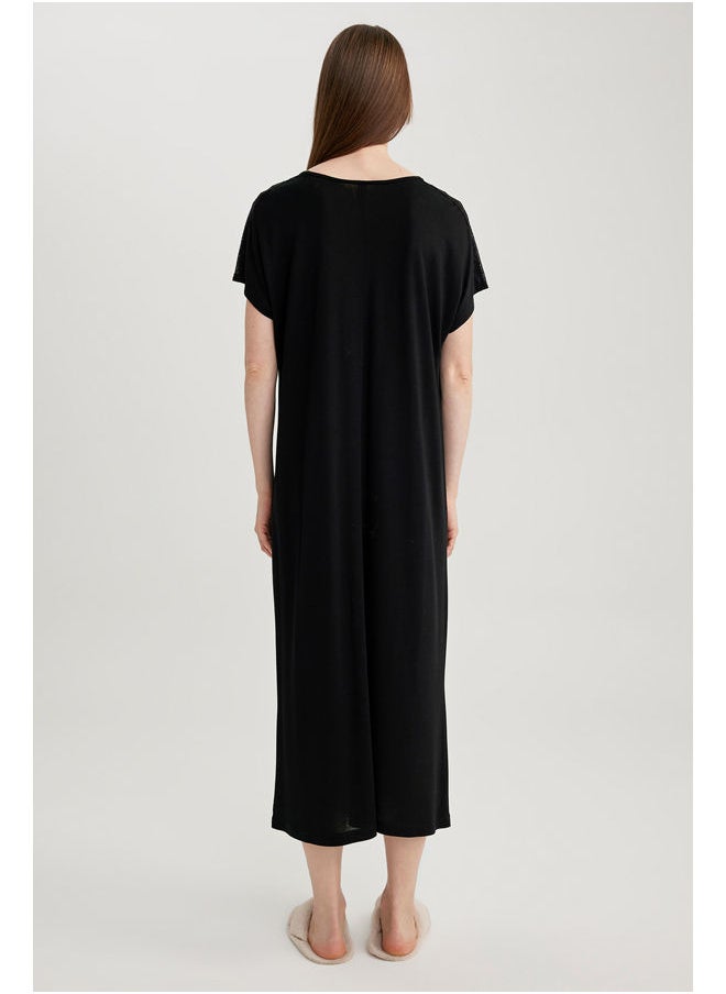 DeFacto - Woman Regular Fit V Neck Short Sleeve Homewear Knitted Dress - Image 1
