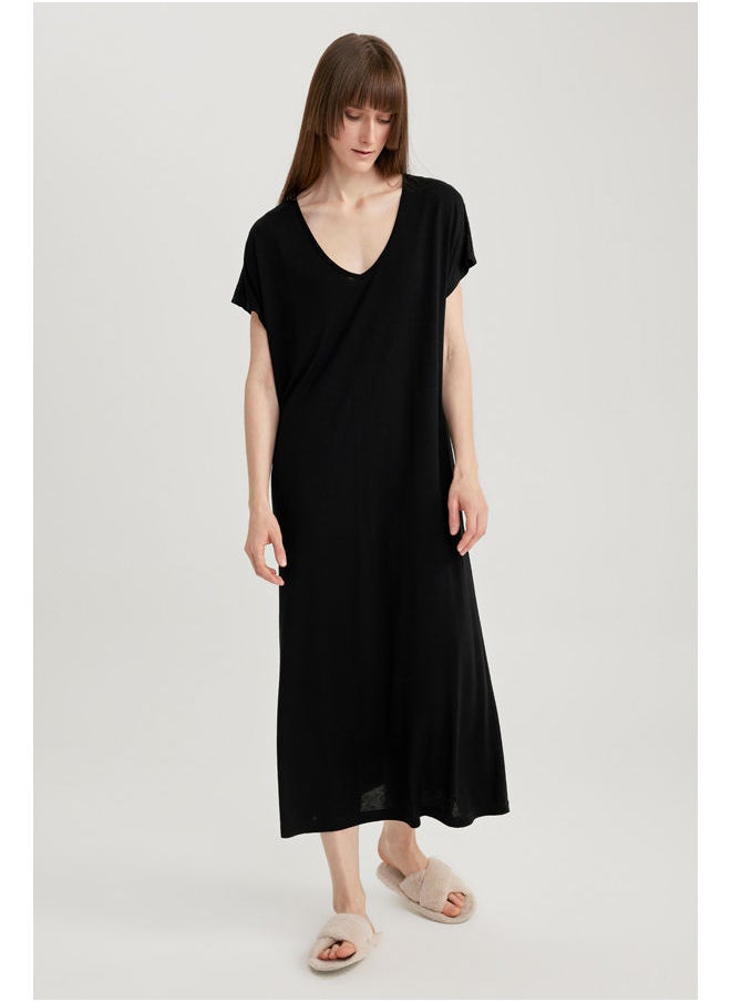 DeFacto - Woman Regular Fit V Neck Short Sleeve Homewear Knitted Dress - Image 1