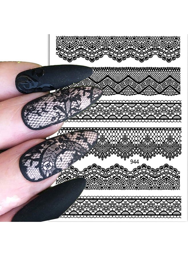 KASUWA Black Lace Nail Stickers 3D Lace Nail Art Sticker Decal Lace Dots Flower Selfadhesive Nail Design For Nail Acrylic Nail Decoration For Women Manicure Decor 6 Sheets - Image 1