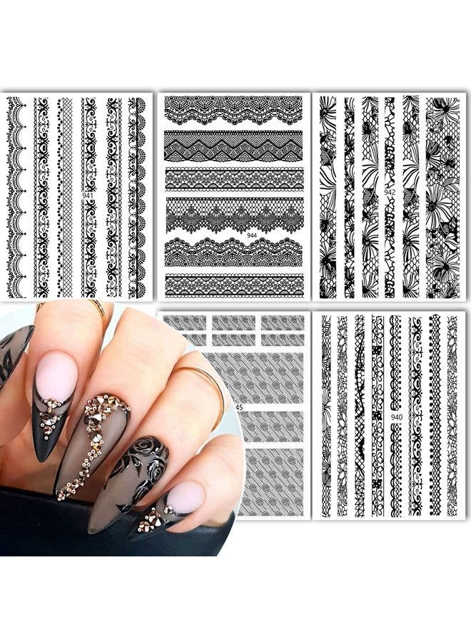 KASUWA Black Lace Nail Stickers 3D Lace Nail Art Sticker Decal Lace Dots Flower Selfadhesive Nail Design For Nail Acrylic Nail Decoration For Women Manicure Decor 6 Sheets - Image 3