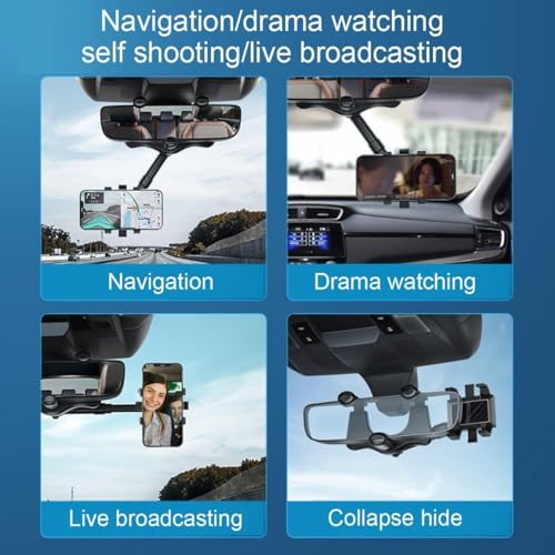 DS ENTERPRISE 360°Rotatable & Retractable Car Phone Holder |Anti Shake Fall Prevention | Anti-Vibration Pads | Car Rearview Mirror Universal Adjustable Arm & Angle Cradles Mount Desk for All Mobile Phones (A++) - Image 4