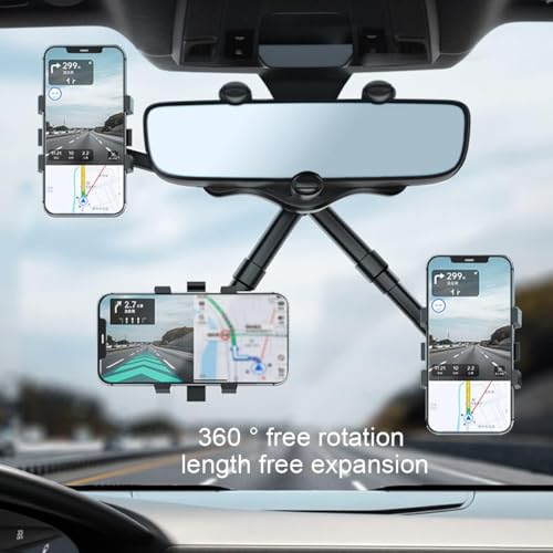 DS ENTERPRISE 360°Rotatable & Retractable Car Phone Holder |Anti Shake Fall Prevention | Anti-Vibration Pads | Car Rearview Mirror Universal Adjustable Arm & Angle Cradles Mount Desk for All Mobile Phones (A++) - Image 3
